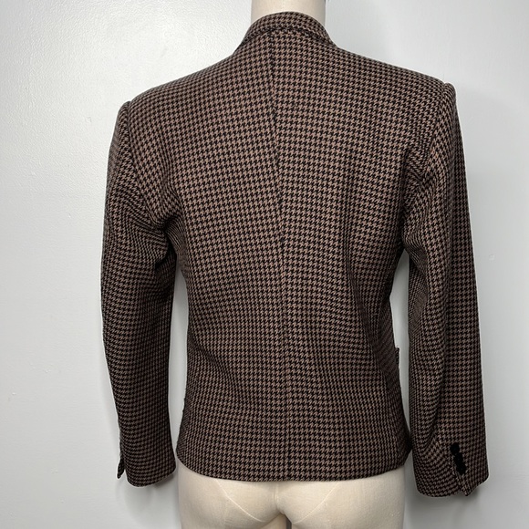 VINTAGE HOUNDSTOOTH LADYBUG BROWN BLAZER SUIT JACKET SIZE 10 - Picture 7 of 9